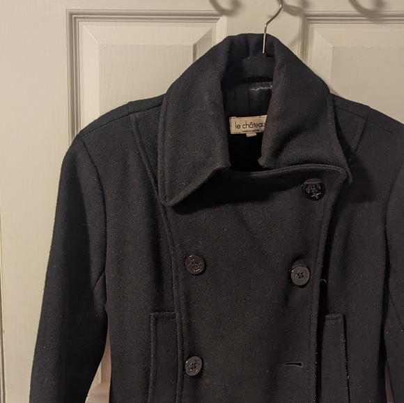Le Chateau Black Wool Trench Coat (Size S) - Picture 4 of 14
